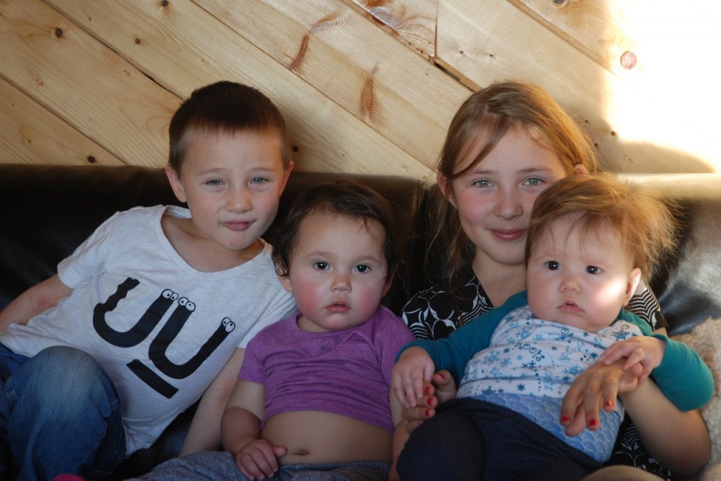 Laakkuluk's children. "From left to right: Igimaq (my son), Baabi (a little girl named after my father as well as her own great-grandfather), Akutaq (my daughter) and Viivi Iqaluk (my friend's daughter, who's birth I attended)."